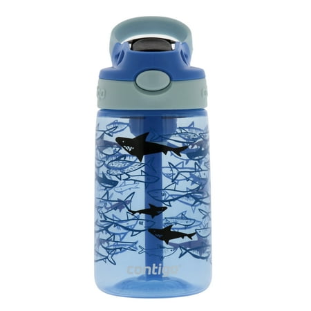 Contigo Kids Water Bottle with Redesigned Autospout Straw Lid Blue Sharks, 14 fl oz.