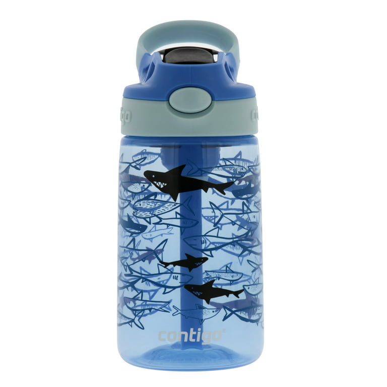 Contigo Kids Water Bottle with Redesigned Autospout Straw Lid Blue Sharks,  14 fl oz. 