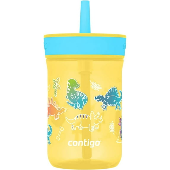 Contigo Leighton 14 oz Tumbler Glasses Pineapple/Dinos, Spill-Proof, BPA-Free Plastic
