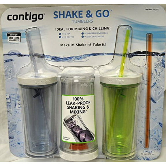 Contigo Shake & Go Plastic Tumblers - Set of 3 (Green Navy & Clear)