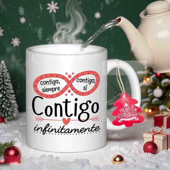 Contigo Siempre Coffee Mug Inspirational Love Design with Infinity Symbol 11oz Ceramic Cup for Friends, Family, or Romantic Gifts