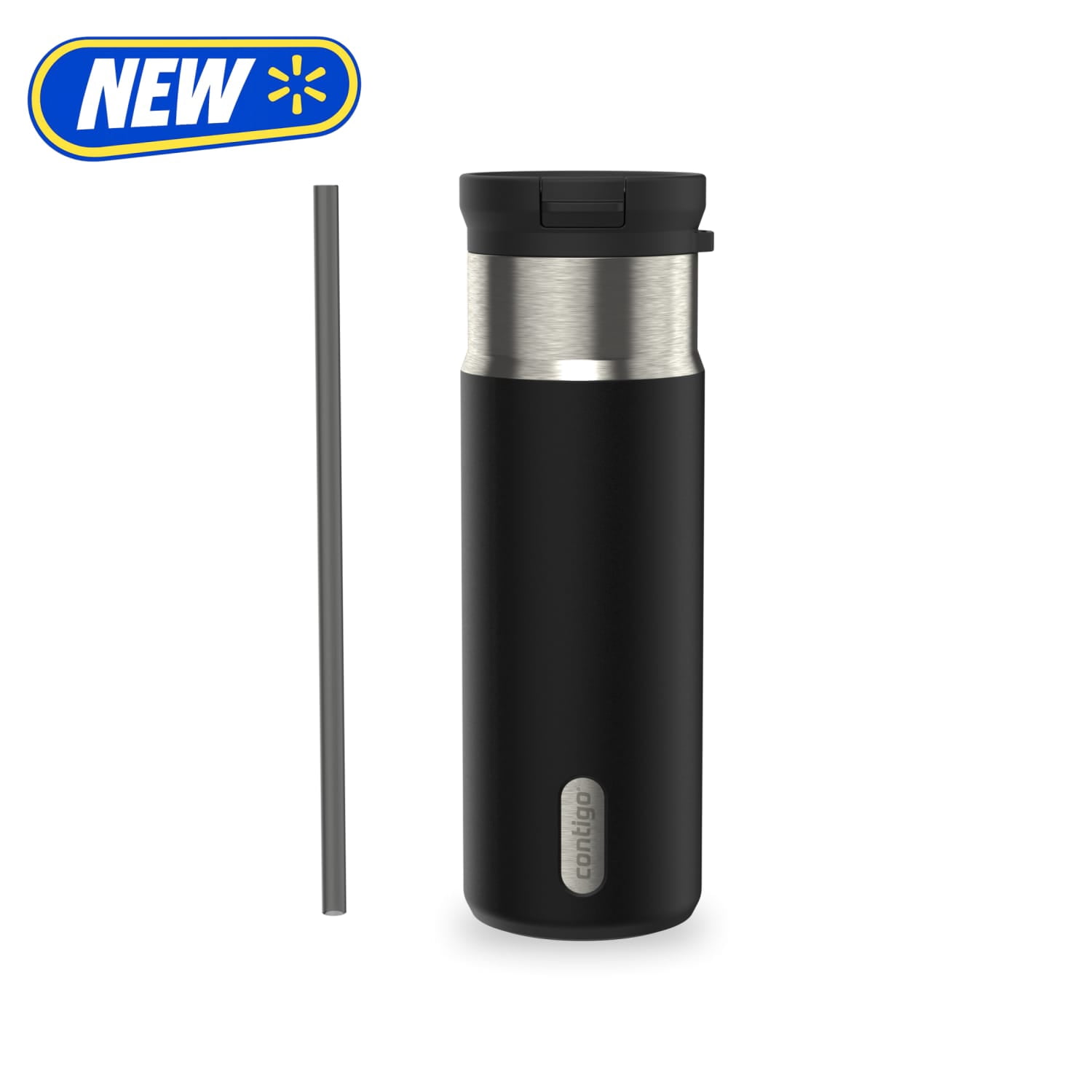 Contigo 20oz SnapSeal Insulated Stainless Steel Water Bottle with Straw, Licorice Black/Gunmetal