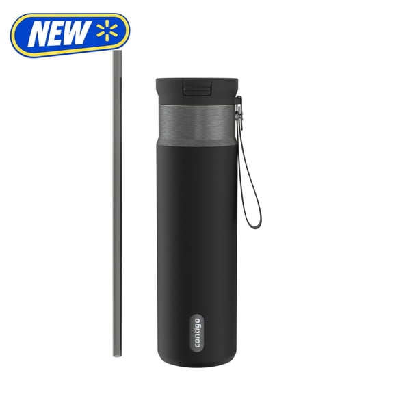 Contigo SnapSeal Leakproof Stainless Steel Reusable Water Bottle with Carrying Strap, Black/Bronze, 24 oz