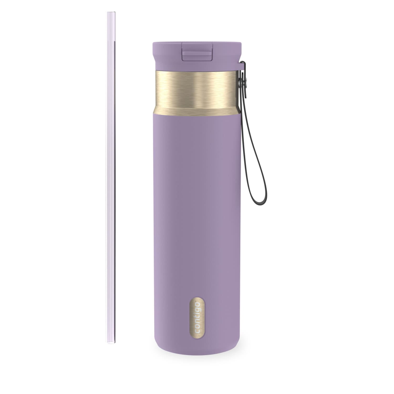 Contigo SnapSeal Leakproof Stainless Steel Reusable Water Bottle with Carrying Strap, Purple/Champagne, 24 oz