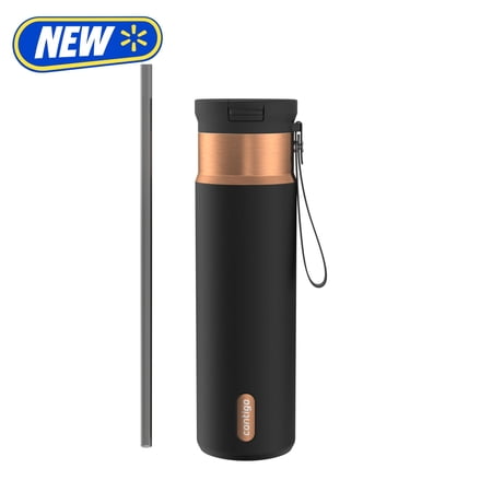 Contigo 24 oz SnapSeal Leak-Proof Stainless Steel Water Bottle – Keeps Drinks Hot & Cold, Reusable Straw, Spill-Proof for Bags, Carry Strap, Black/Bronze