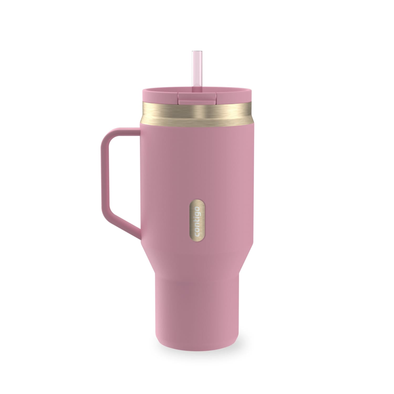 Contigo SnapSeal Leakproof Stainless Steel Reusable Water Bottle Tumbler with Side Handle, Pink/Champagne, 30 oz