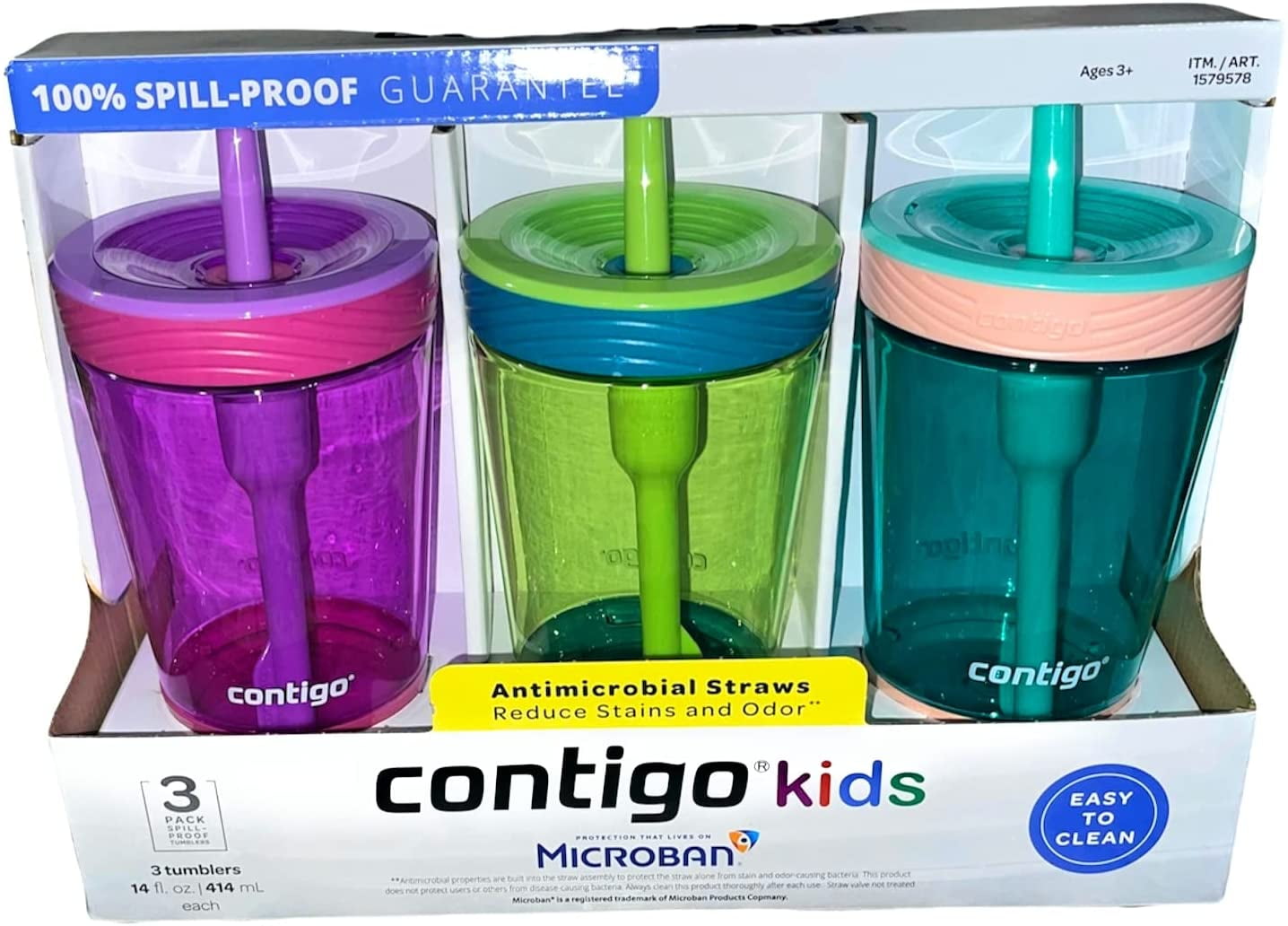 Contigo Spill-Proof Kids Tumbler, 3-Pack, Pink, Green, Aqua