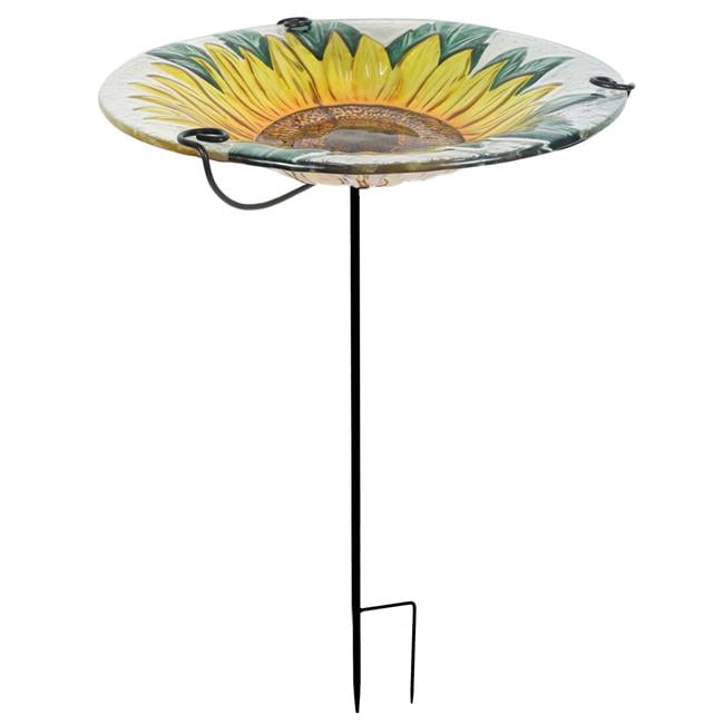Continental Art Center 32900 12' Sunflower Hand Painted Glass Bird Bath and Feeder Outdoor Garden Stake