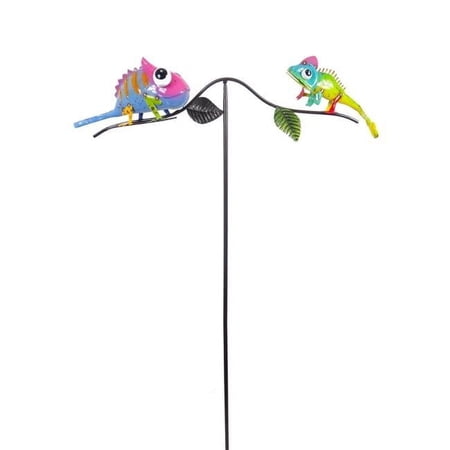Continental Art Center 16136 Colorful Enameled Metal Chameleons Balancer Stake