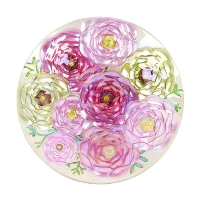 Continental Art Center 3222103 18' Holographic Painted Floral Glass Plate Bird Bath and Feeder Bowl Decorative Outdoor Yard Art