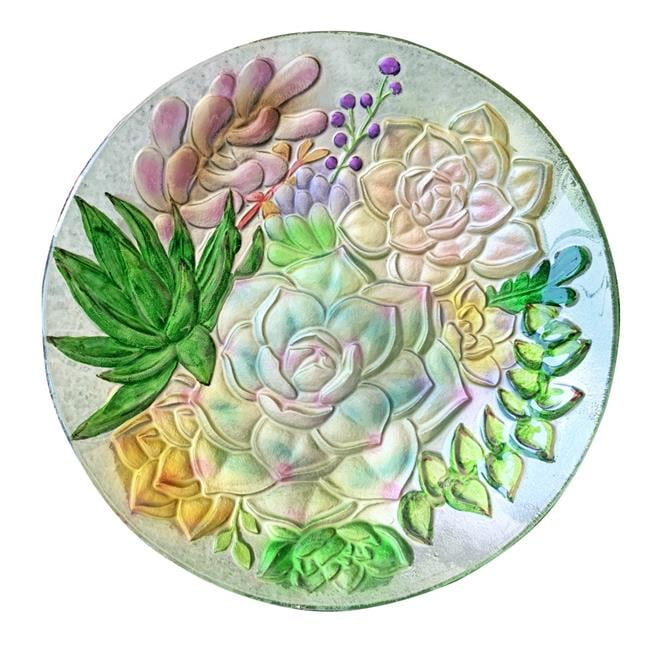Continental Art Center 3888236 18' Holographic Succulent Glass Plate Bird Bath Bowl Decorative Yard Art Outdoor Feeder