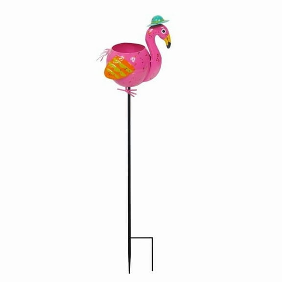 Continental Art Center 18140 Colorful Enameled Metal Flamingo Planter Stake - Mini