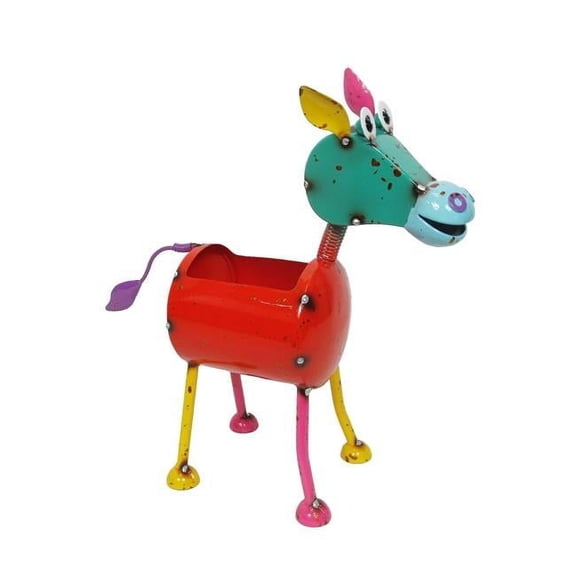 Continental Art Center 194059 Colorful Enameled Metal Peach Flying Pig Planter