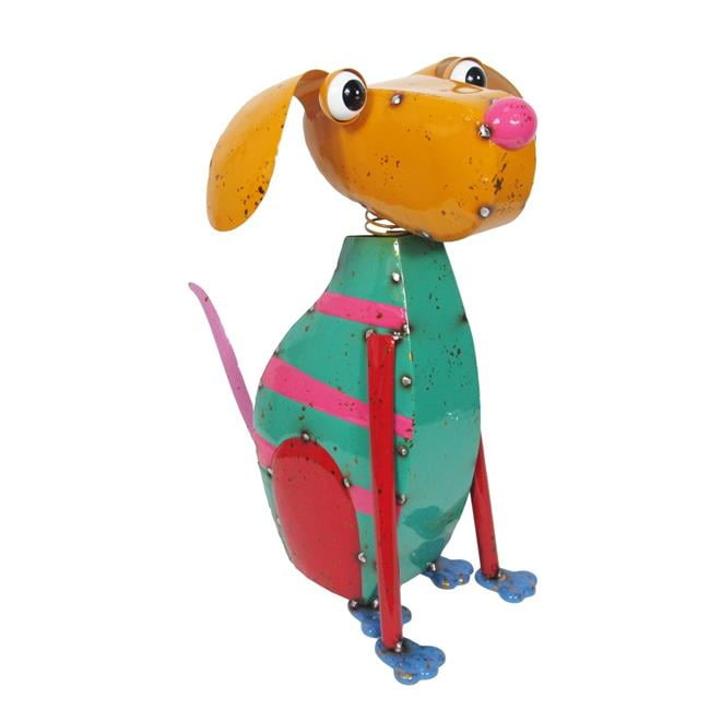 Continental Art Center 20708A Metal Orange and Green Dog Garden Decoration Outdoor Yard Art