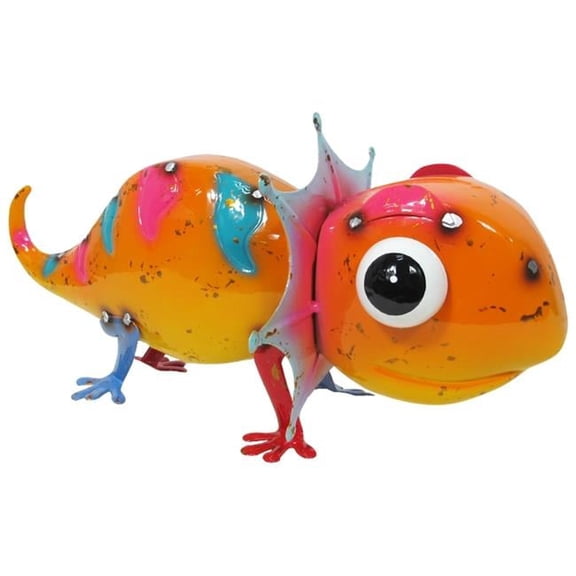 Continental Art Center 21145 Colorful Enameled Metal Lizard Statue - Orange