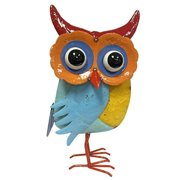 Continental Art Center 22016B Colorful Enameled Metal Owl Planter - Blue & Red