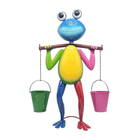 Continental Art Center 22024B Colorful Enameled Metal Frog with Buckets Planter - Blue