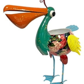 Continental Art Center 22144P Colorful Enameled Metal Pelican Planter - Purple