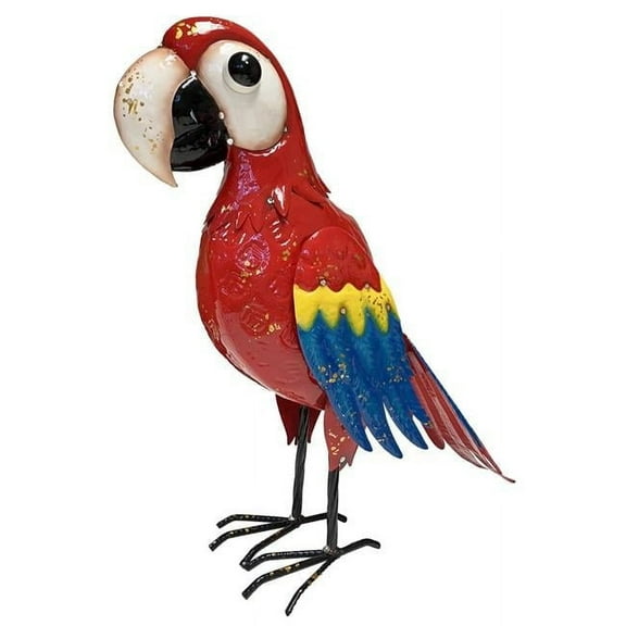 Continental Art Center 22170A Colorful Enameled Metal Parrot Statue - Red