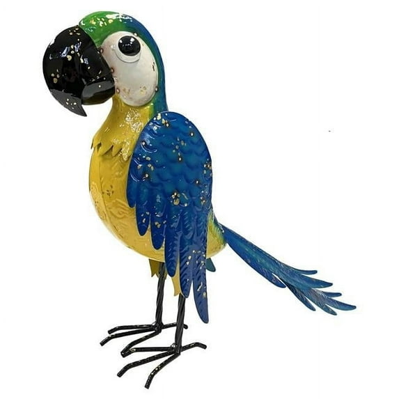 Continental Art Center 22170B Colorful Enameled Metal Parrot Statue - Blue