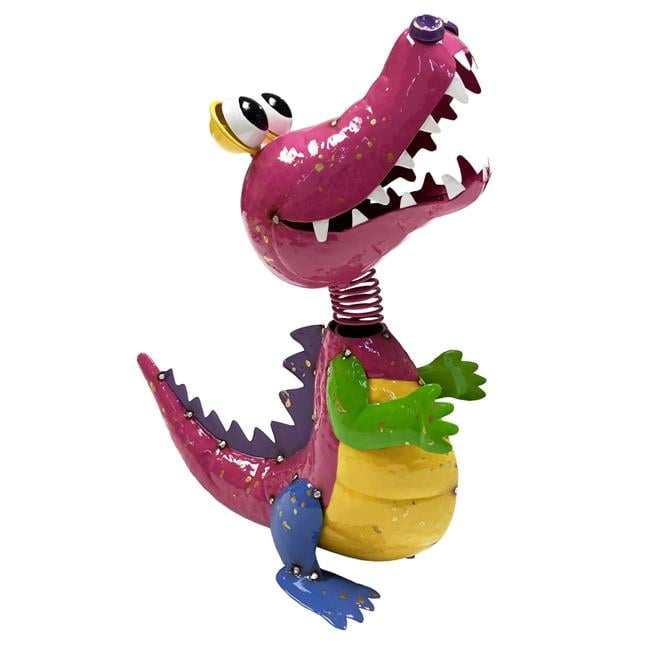 Continental Art Center 22177C Colorful Enameled Metal Alligator Statue - Magenta