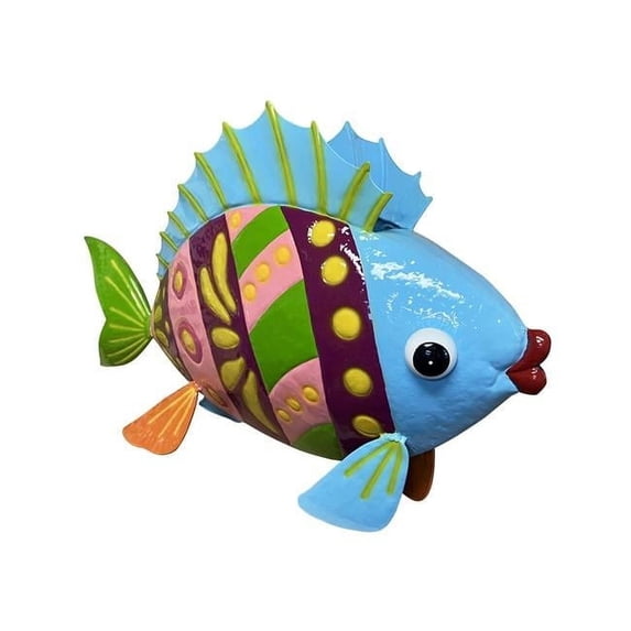Continental Art Center 22305A Colorful Enameled Metal Fish Planter - Blue & Green