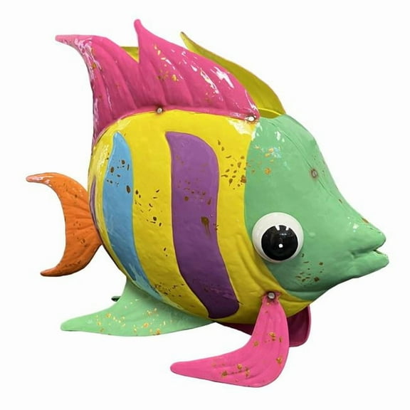 Continental Art Center 22313A Colorful Enameled Metal Fish Planter - Green & Yellow