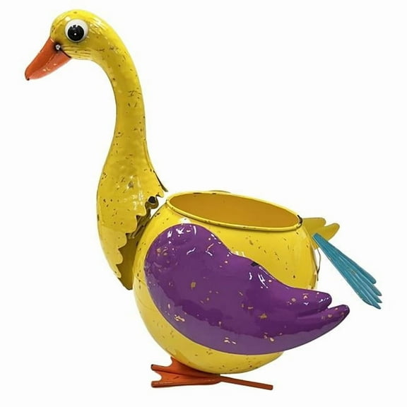 Continental Art Center 23733 Colorful Enameled Metal Duck Planter - Yellow