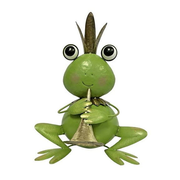 Continental Art Center 24182 Metal Green Frog Prince Garden Statue Playing Trumpet