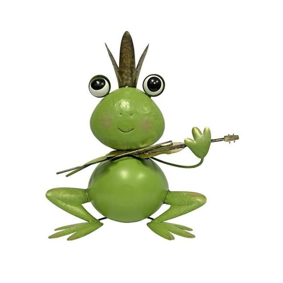 Continental Art Center 24183 Metal Green Frog Prince Garden Statue Playing Violin