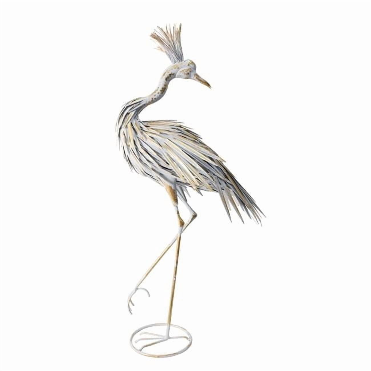 Continental Art Center 24A0354 Metal White Heron Garden Statue with Gold Distressed Accent Paint Outdoor Yard Art Decoration