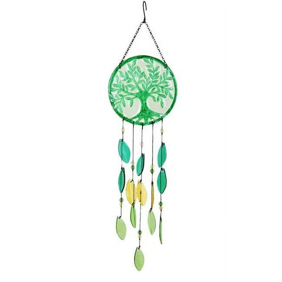 Continental Art Center 3410950 Painted Glass & Metal Tree of Life Wind Chime