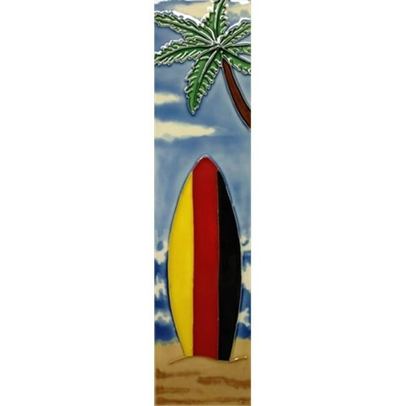 Continental Art Center 4 x 16 in. Single Surfboard Ceramic Art Tile