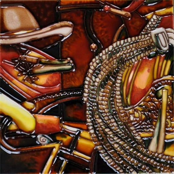 Continental Art Center BD-2142 8 x 8 in. Cowboys Gun & Rope Ceramic Art Tile