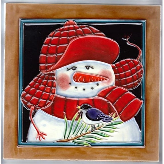 Continental Art Center BD-2253 8 x 8 in. Snowman Wear Red Cap Ceramic Art Tile