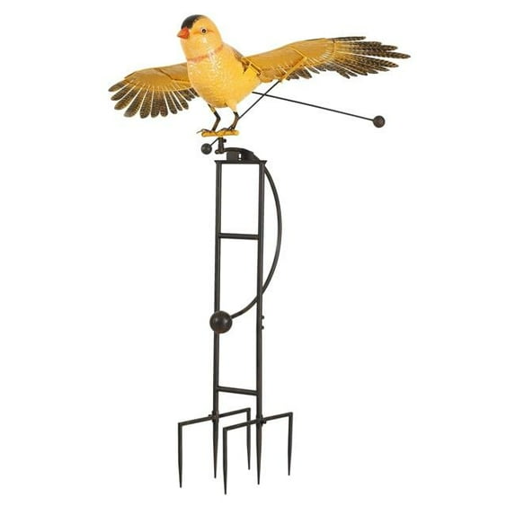 Continental Art Center Big Rustic Metal Flying Goldfinch Rocker Stake - Yellow