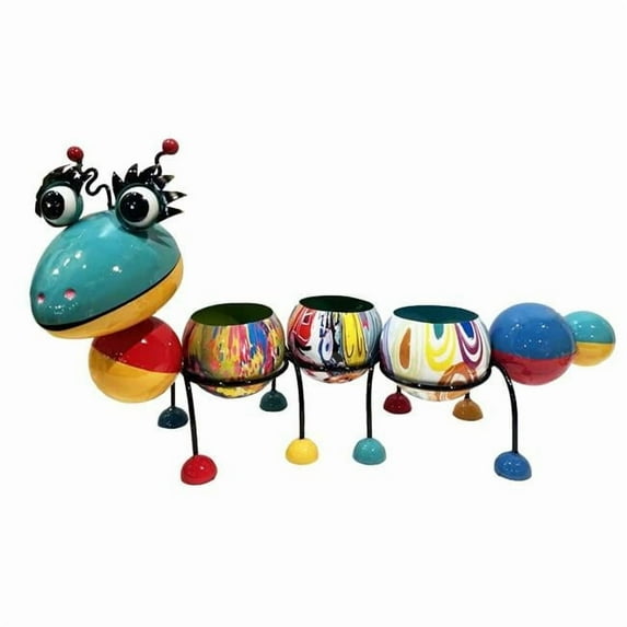 Continental Art Center  Colorful Enameled Metal Abstract Print Caterpillar Statue Planter - Multi Color