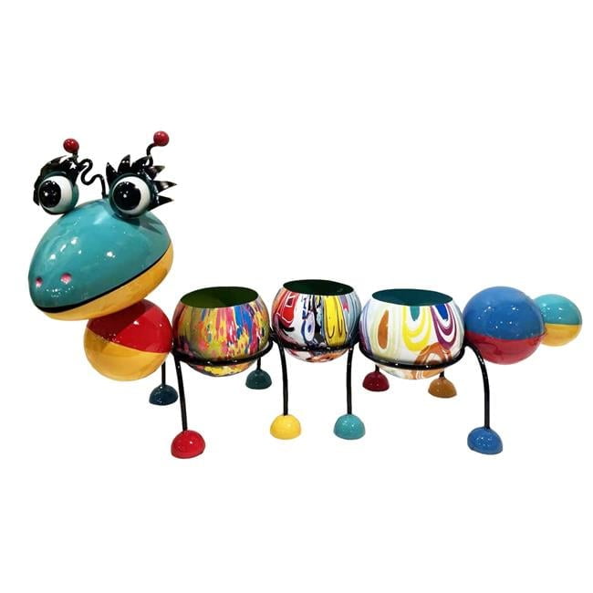 Continental Art Center Colorful Enameled Metal Abstract Print Caterpillar Statue Planter - Multi Color