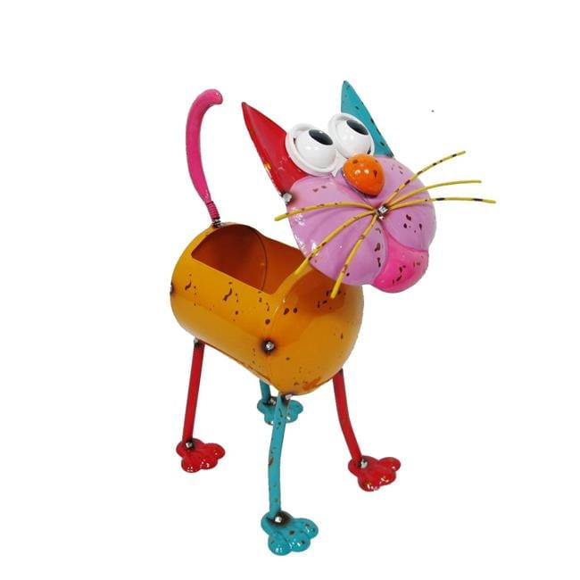 Continental Art Center 194056 Colorful Enameled Metal Cat Planter