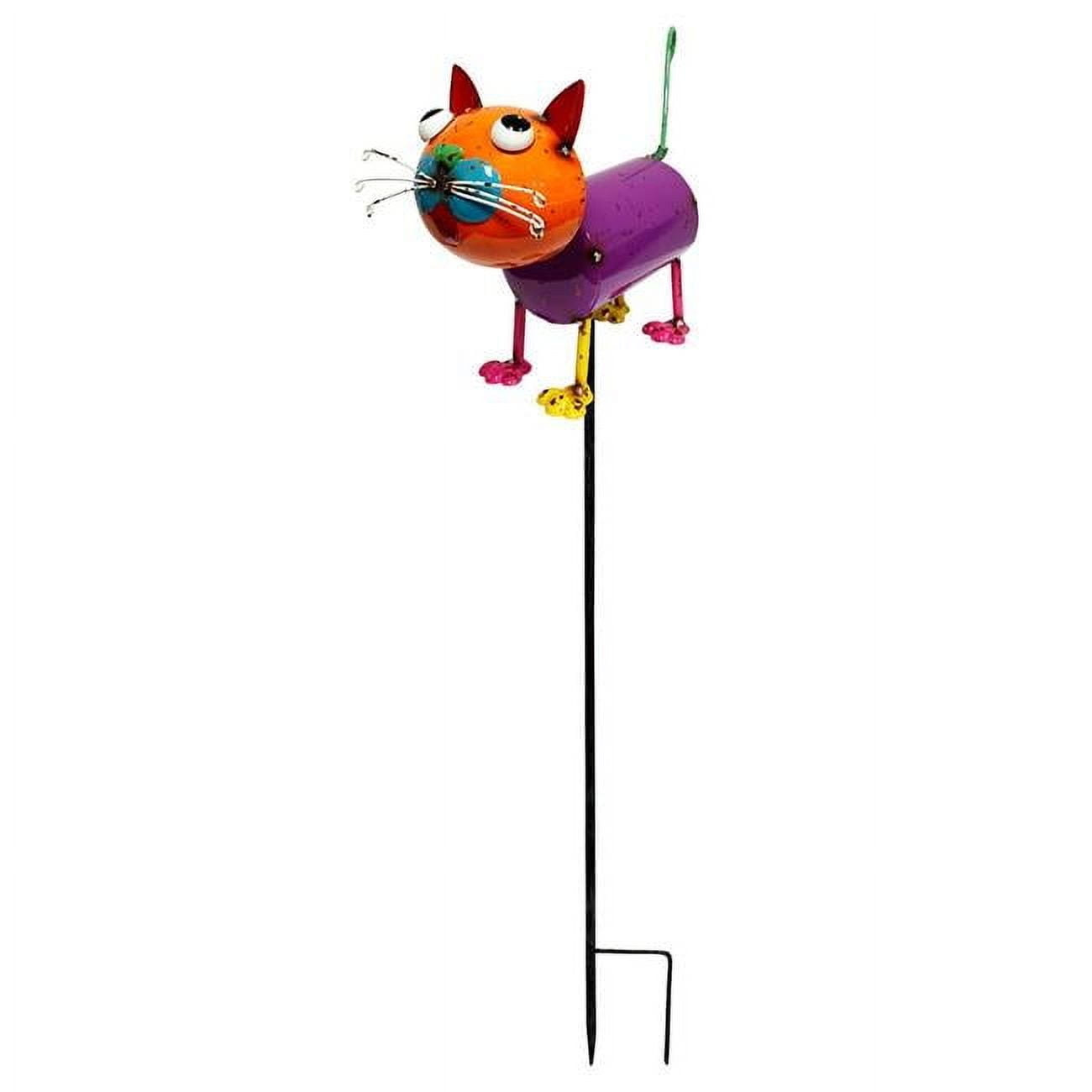 Colorful Enameled Metal Cat Garden Stake with Whimsical Design