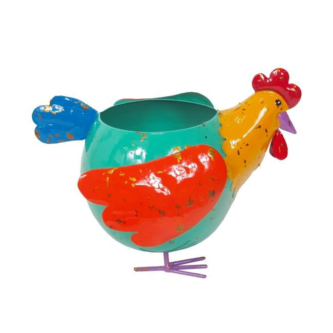 Colorful Enameled Metal Chicken Mini Planter for Indoor/Outdoor Use