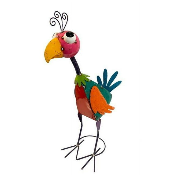 Continental Art Center Colorful Enameled Metal Face Peacock Planter - Pink