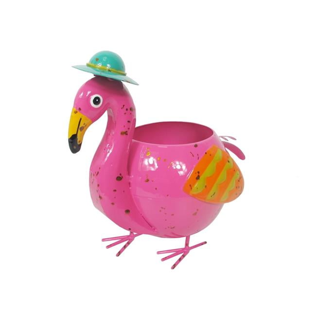 Continental Art Center Colorful Enameled Metal Flamingo Planter - Mini