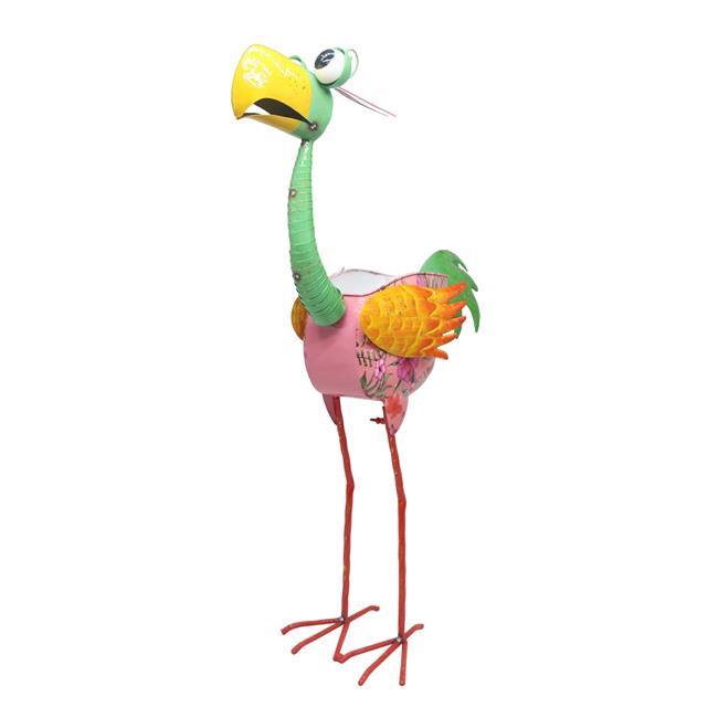 Colorful Enameled Metal Tall Tropical Bird Planter for Indoor/Outdoor Use