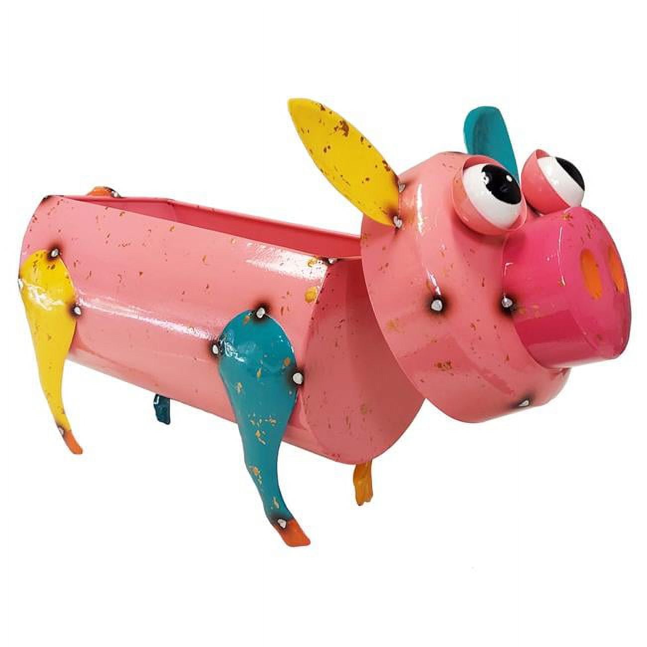 Continental Art Center 21100A Colorful Enameled Metal Pig Planter - Pink