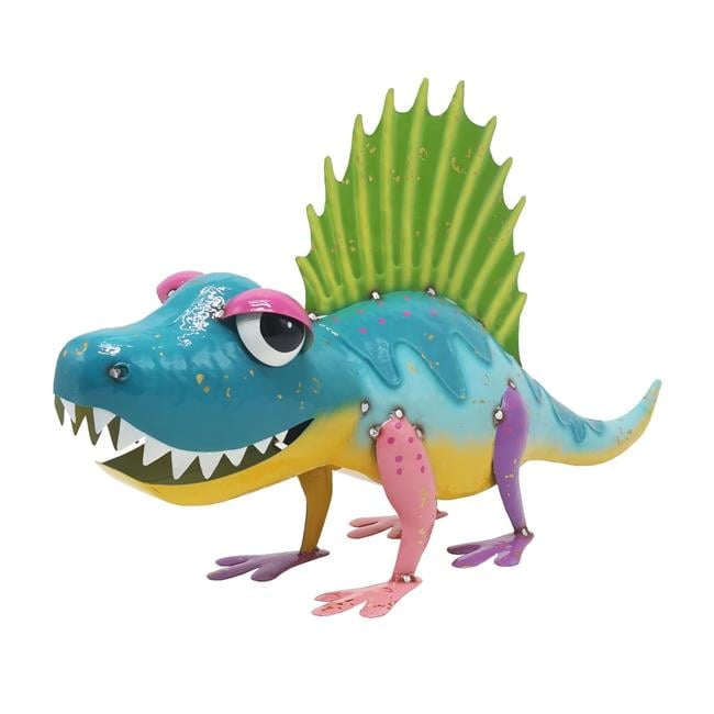 Continental Art Center 22164B Colorful Enameled Metal Spinosaurus Statue - Blue