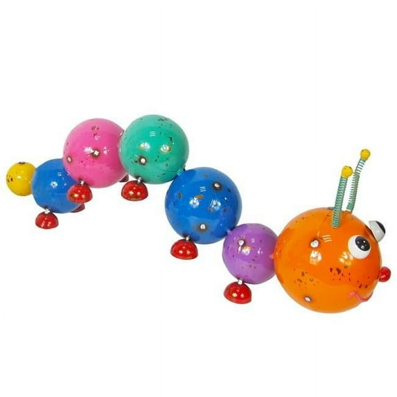 Continental Art Center Colorful Enameled Metal Tangerine Head Caterpillar Statue