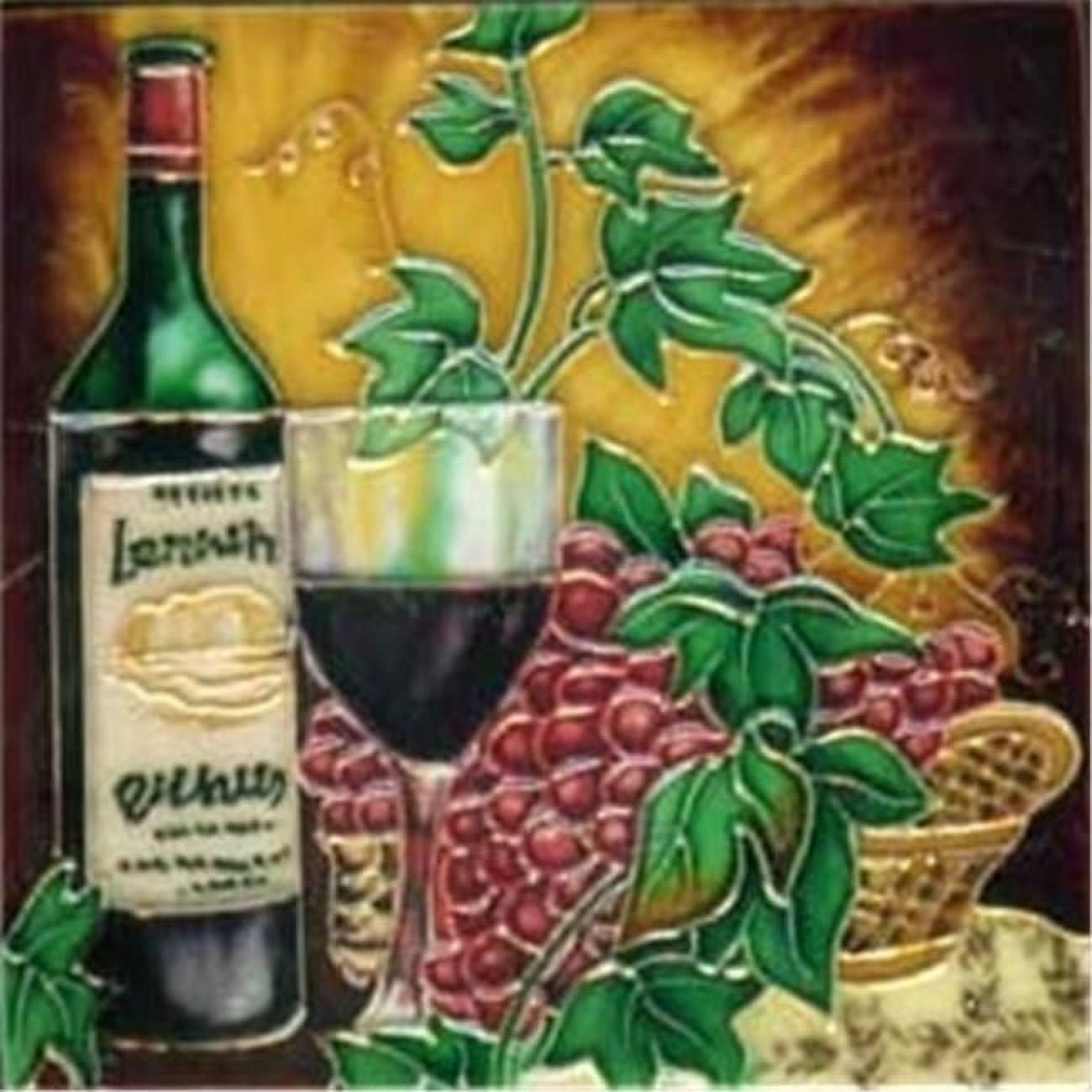Hand-Painted Dark Wine Ceramic Tile Wall Decor, 4x4 Inches