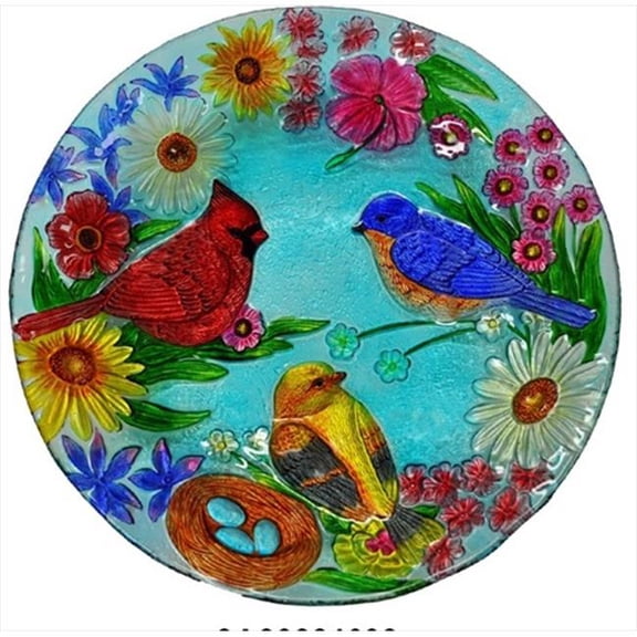 Continental Art Center CAC3004630 18 in. Cardinal, Bluebird & Gold Finch Glass Plate