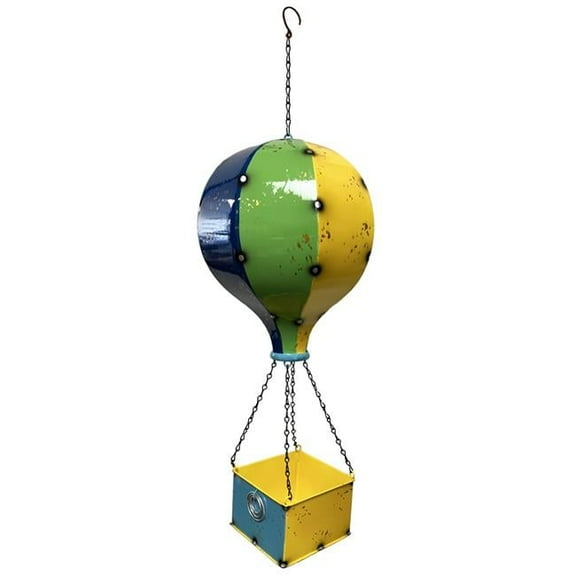 Continental Art Center  Hanging Colorful Enameled Metal Hot Air Balloon Planter - Blue, Green & Yellow